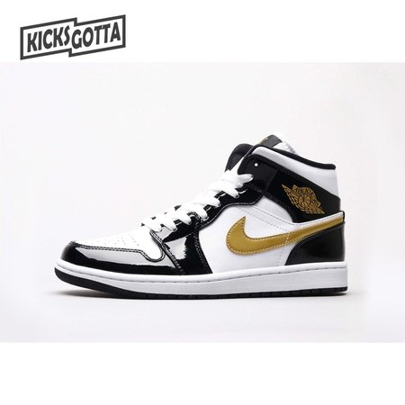 Air Jordan 1 Mid Patent Black White Gold 36-46